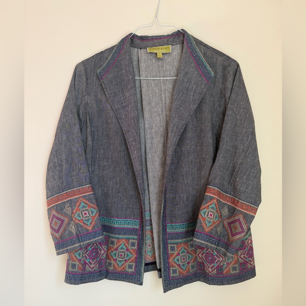 Sigrid Olsen Blue Embroidered Blazer